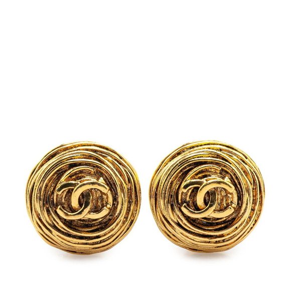 CHANEL Vintage Gold Logo Earrings - Picture 1 of 3